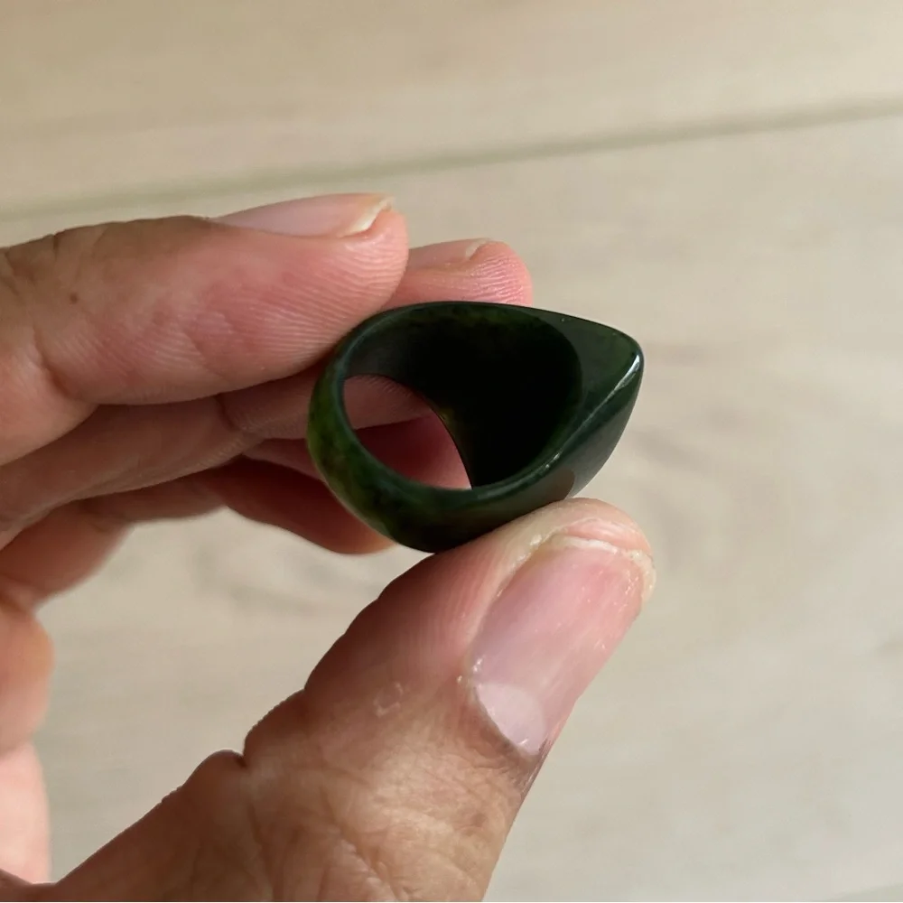 Dark Nephrite Jade Stone Ring